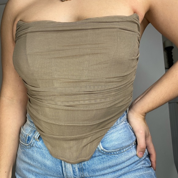 Brown Mesh Corset Top - Picture 1 of 3